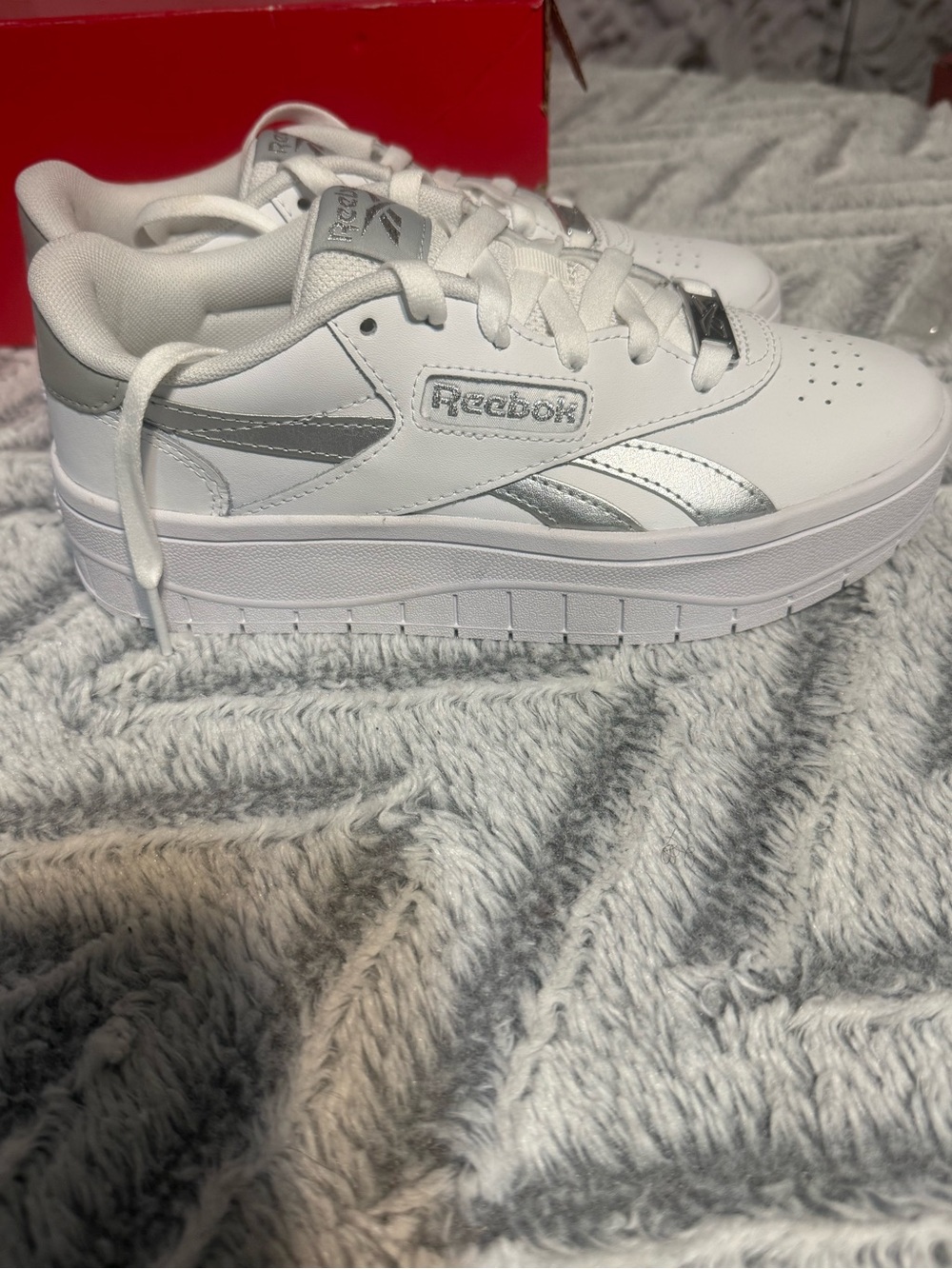 Reebok Kids White with Silver Accent Platform Sneakers